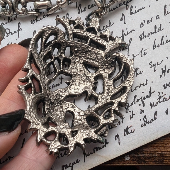 Ornate Silver Pendant Necklace Medieval Costume Jewelry - Picture 8 of 8